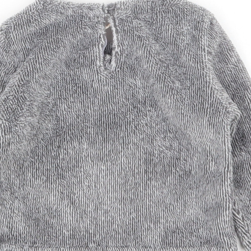 Brand and care label for Lilly&Dan girls’ grey polyester jumper, size 6-9, months