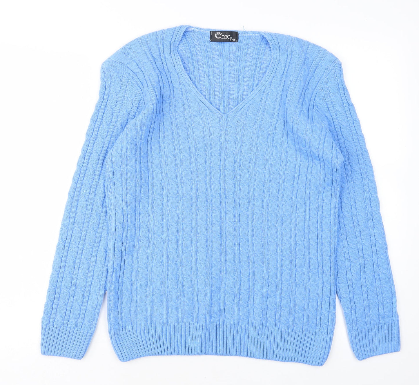 Womens UK Size S CHIC Blue Pullover Jumper