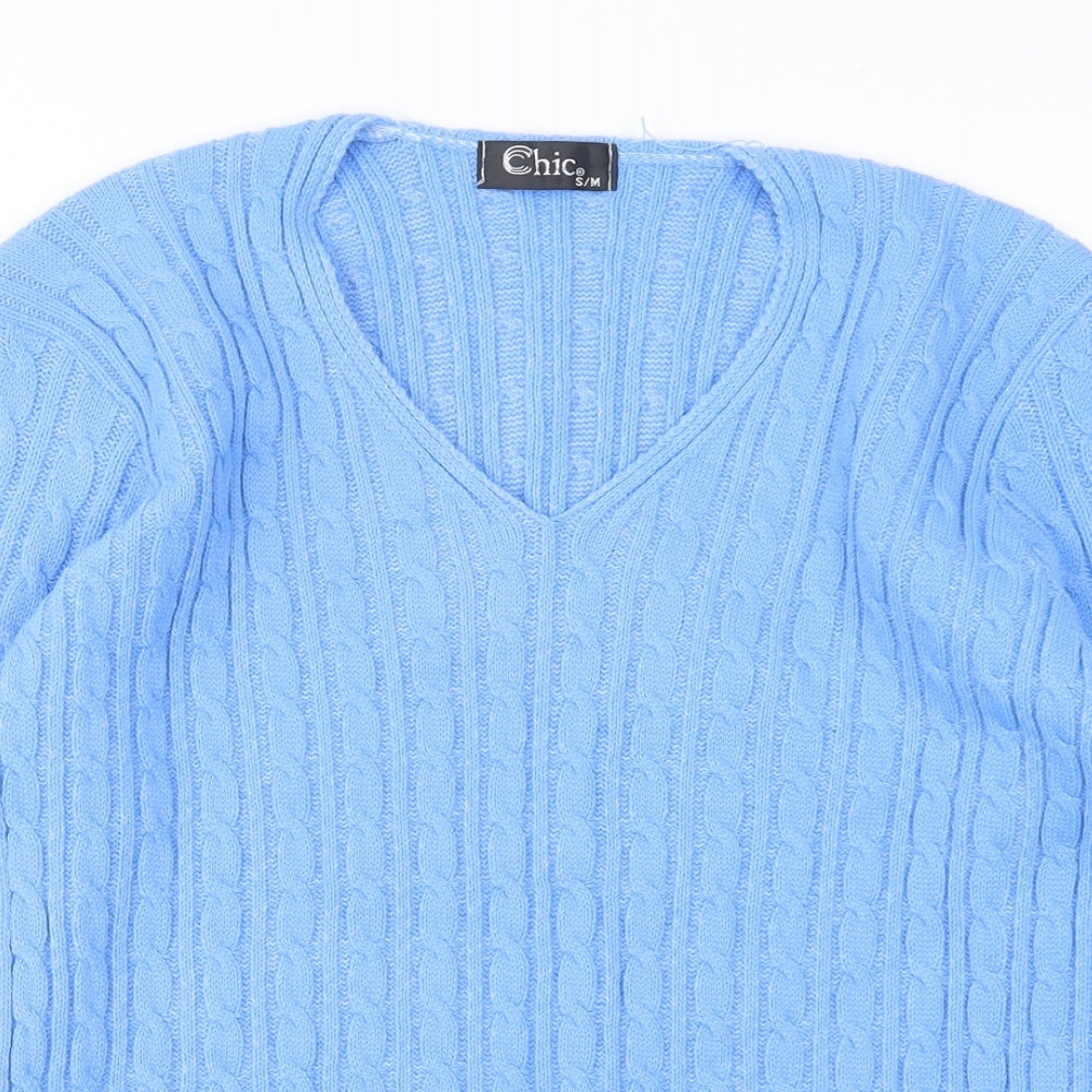 Womens UK Size S CHIC Blue Pullover Jumper