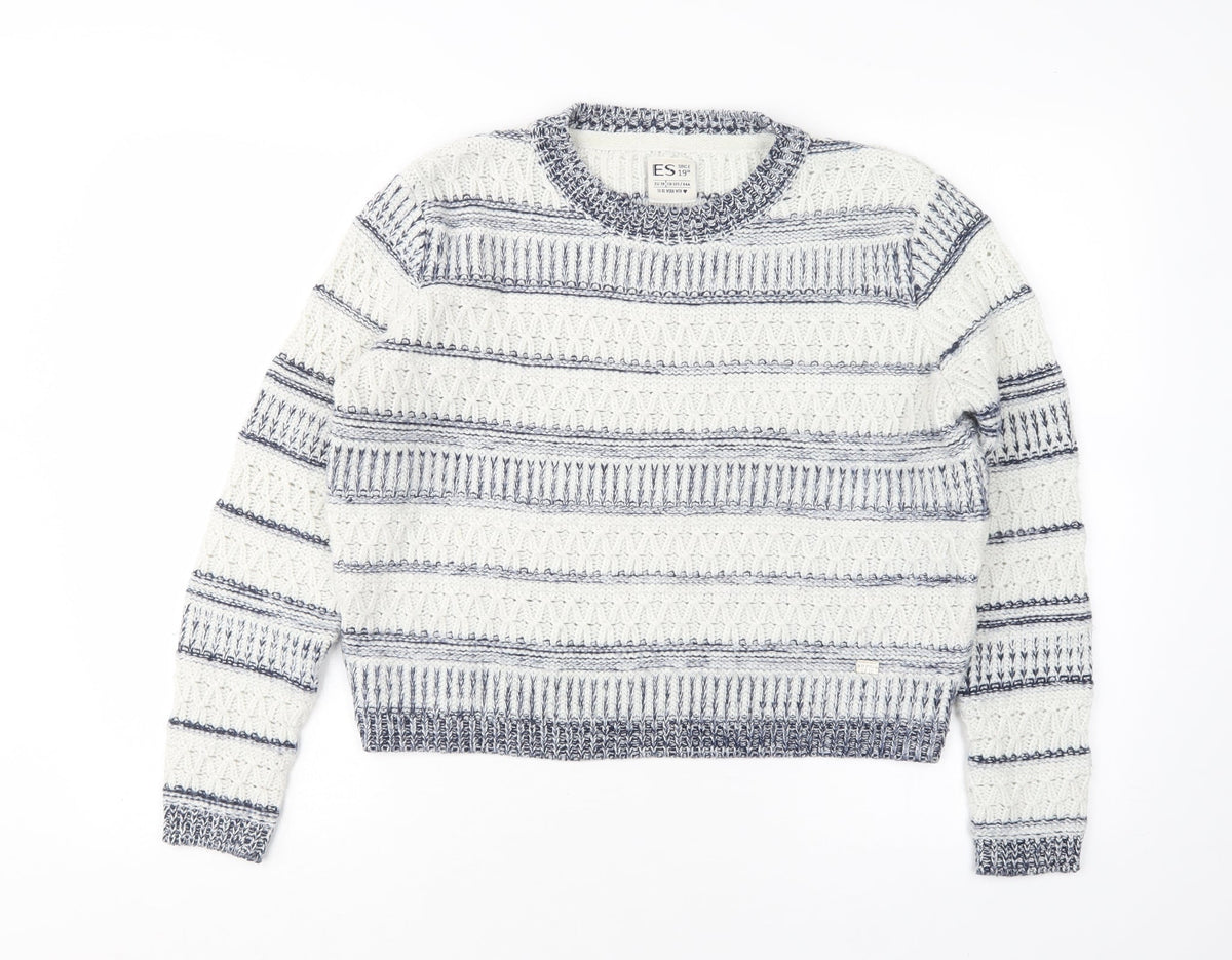 Additional front view of ES women’s multicoloured round neck striped polyester jumper, size UK 10