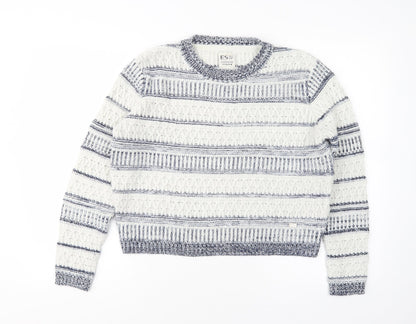 Additional front view of ES women’s multicoloured round neck striped polyester jumper, size UK 10
