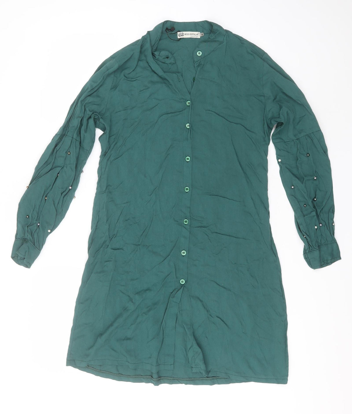 Additional front view of Miss Antalya women’s grey basic button-up, size UK 10, collared