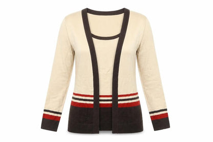 Front view of Debenhams women’s beige round neck acrylic jumper, size UK 10