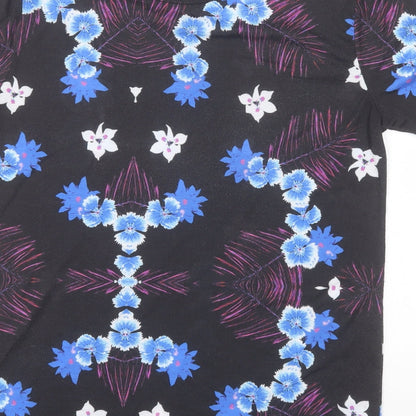 DFND Womens Black Floral Polyester Basic Polo Size M Round Neck