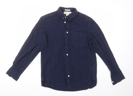 Mens UK Size S H&M Blue  Button-Up Long Sleeve Casual Shirt