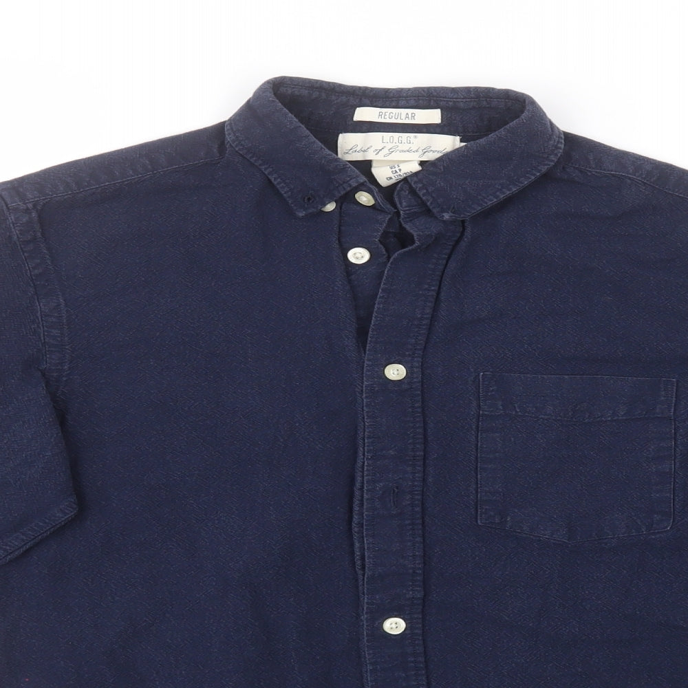 Mens UK Size S H&M Blue  Button-Up Long Sleeve Casual Shirt