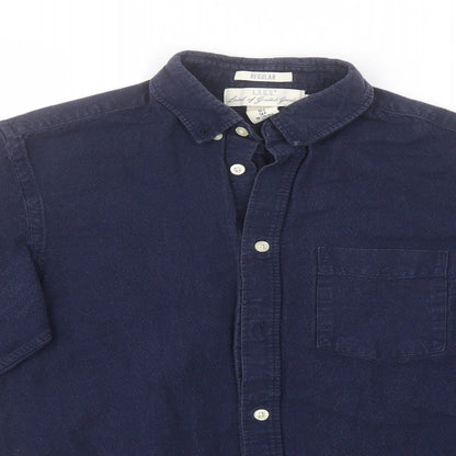Mens UK Size S H&M Blue  Button-Up Long Sleeve Casual Shirt