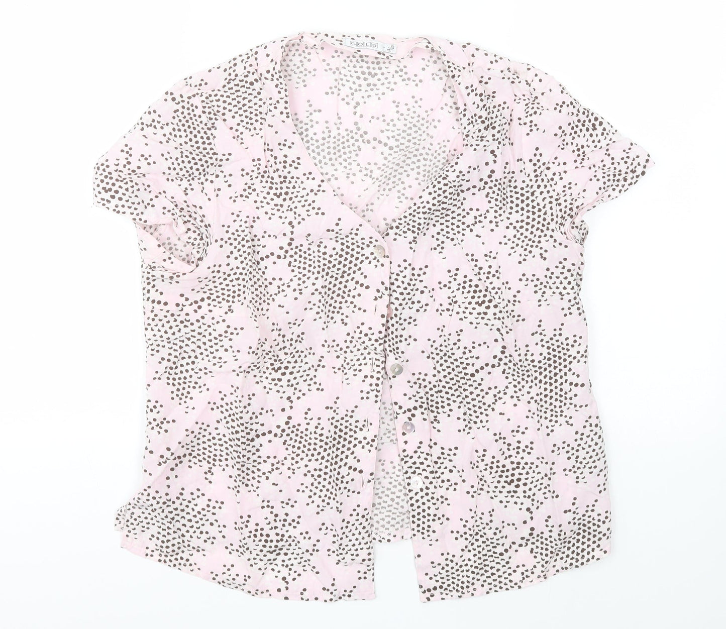 Womens UK Size 14 Gold Pink Basic Button-Up