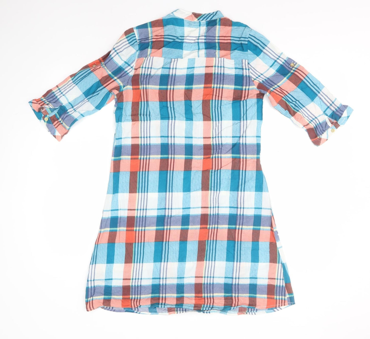 Preworn Womens Blue Plaid Viscose T-Shirt Dress  Size S  Round Neck