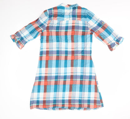 Preworn Womens Blue Plaid Viscose T-Shirt Dress  Size S  Round Neck