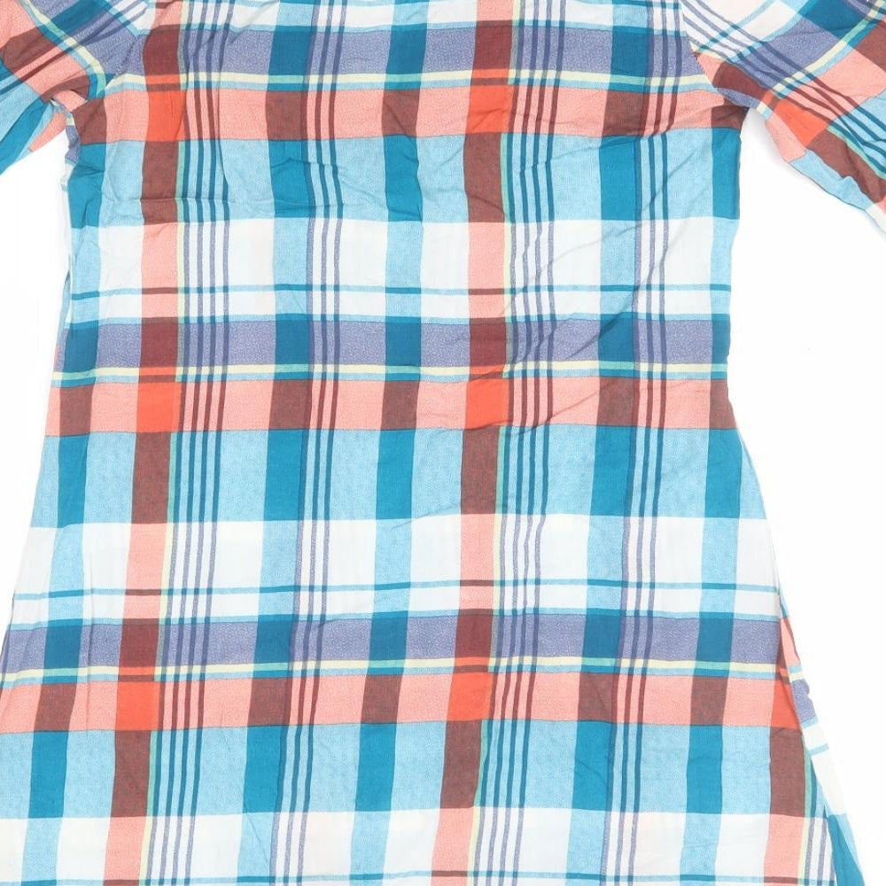 Preworn Womens Blue Plaid Viscose T-Shirt Dress  Size S  Round Neck