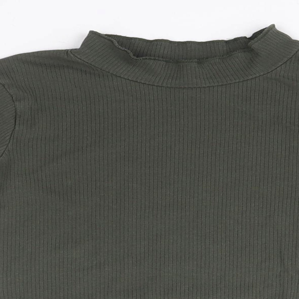 Primark Girls Green Striped Cotton Basic T-Shirt Size 8-9 Years High Neck