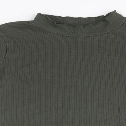 Primark Girls Green Striped Cotton Basic T-Shirt Size 8-9 Years High Neck