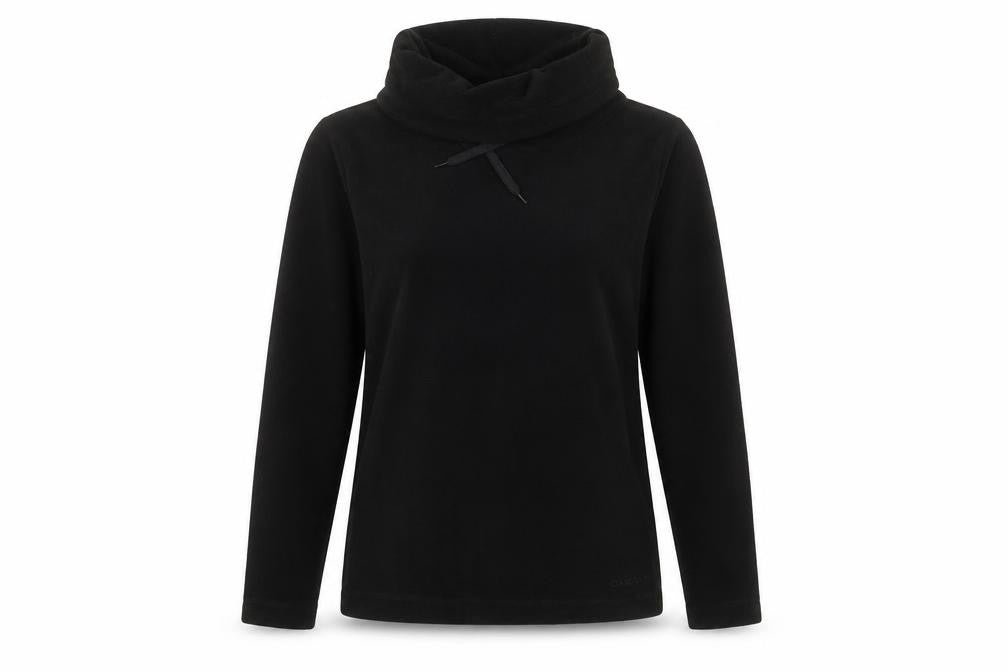 Front view of Campri women’s black roll neck polyester jumper, size UK 10