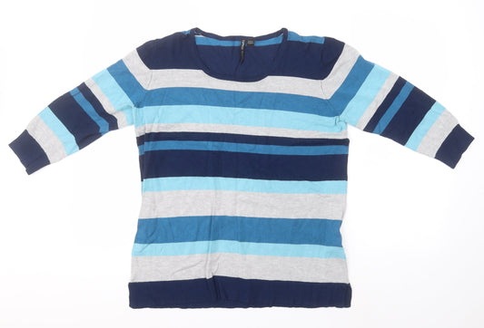 Capsule Womens Blue Round Neck Striped Viscose Pullover Jumper Size 12
