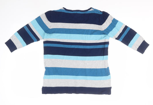 Capsule Womens Blue Round Neck Striped Viscose Pullover Jumper Size 12