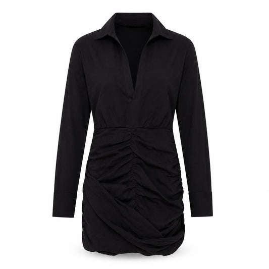 Front view of Nasty Gal women’s black polyester bodycon, size UK 10, collared zip