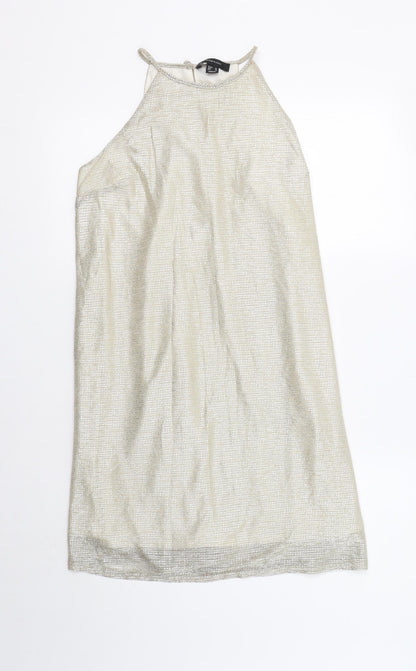 Primark Womens Gold  Polyester Tank Dress  Size 10  Round Neck Button