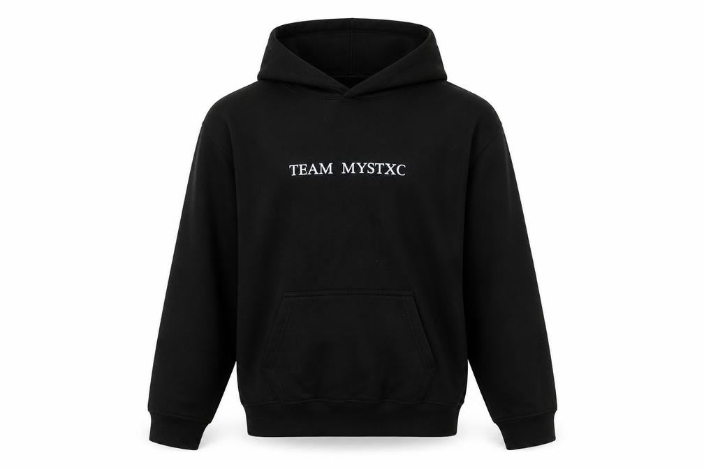 Front view of Awdis girls’ black cotton pullover hoodie, size 12-13, years