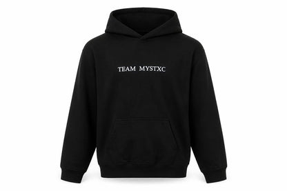 Front view of Awdis girls’ black cotton pullover hoodie, size 12-13, years