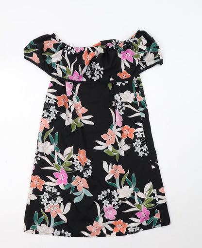 Primark Womens Black Floral Polyester A-Line  Size 6  Off the Shoulder