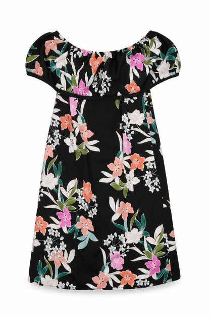 Primark Womens Black Floral Polyester A-Line  Size 6  Off the Shoulder