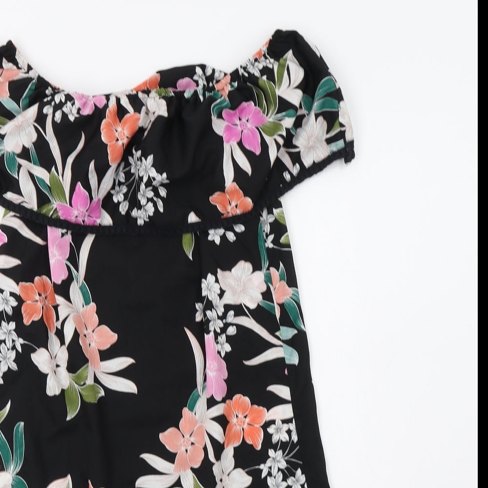 Primark Womens Black Floral Polyester A-Line  Size 6  Off the Shoulder