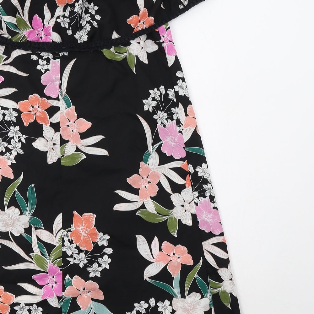 Primark Womens Black Floral Polyester A-Line  Size 6  Off the Shoulder