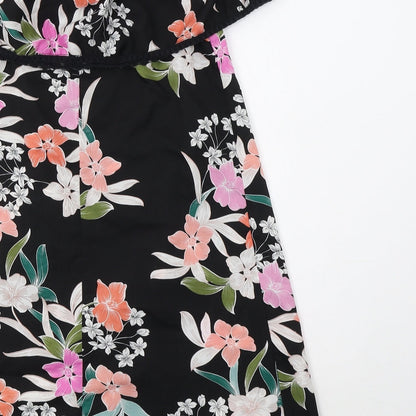 Primark Womens Black Floral Polyester A-Line  Size 6  Off the Shoulder