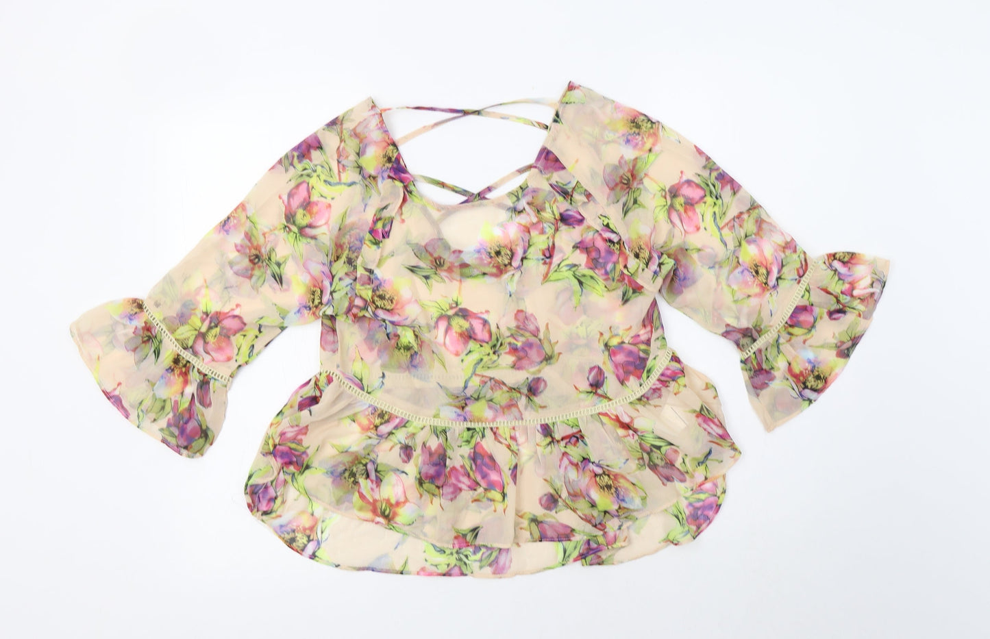 Womens UK Size 8 PRETTYLITTLETHING Beige Basic Blouse