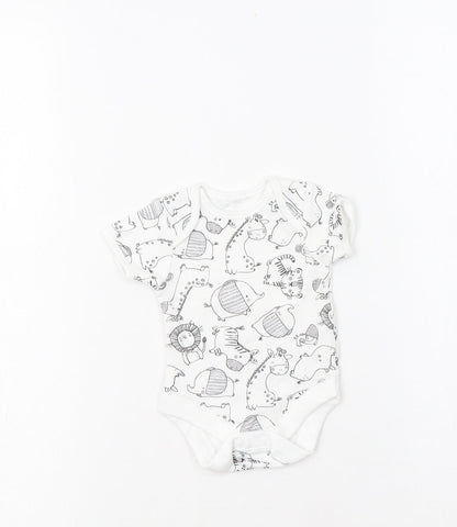 George Baby White Geometric Cotton Romper One-Piece One Size  Snap - Cute Animals