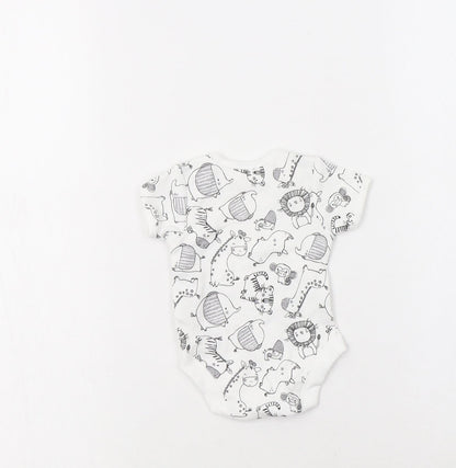 George Baby White Geometric Cotton Romper One-Piece One Size  Snap - Cute Animals