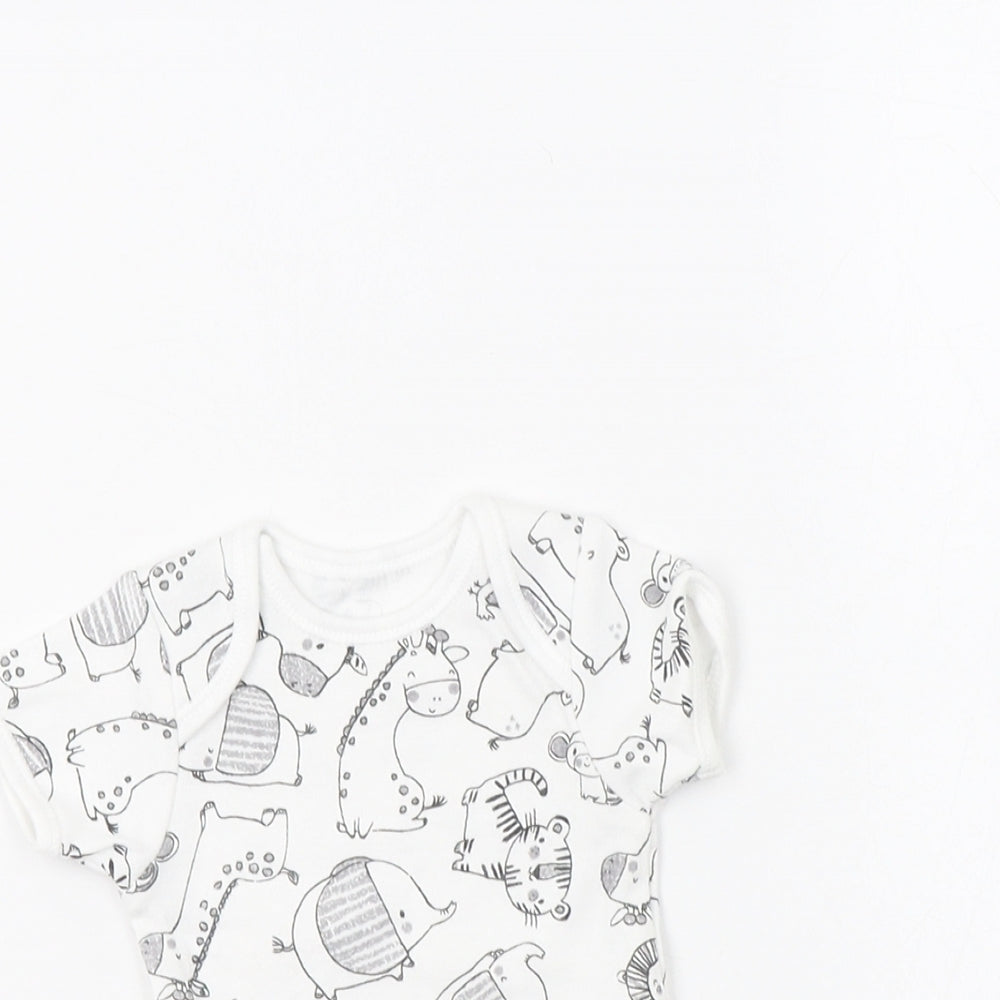 George Baby White Geometric Cotton Romper One-Piece One Size  Snap - Cute Animals