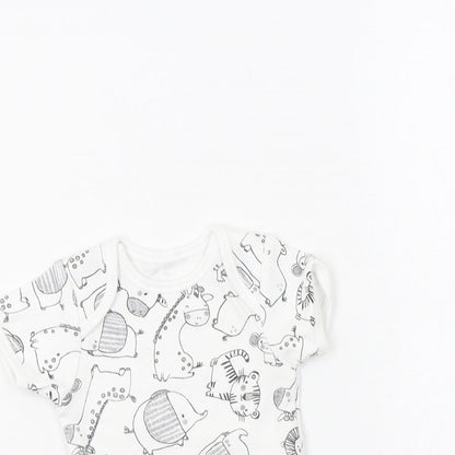 George Baby White Geometric Cotton Romper One-Piece One Size  Snap - Cute Animals
