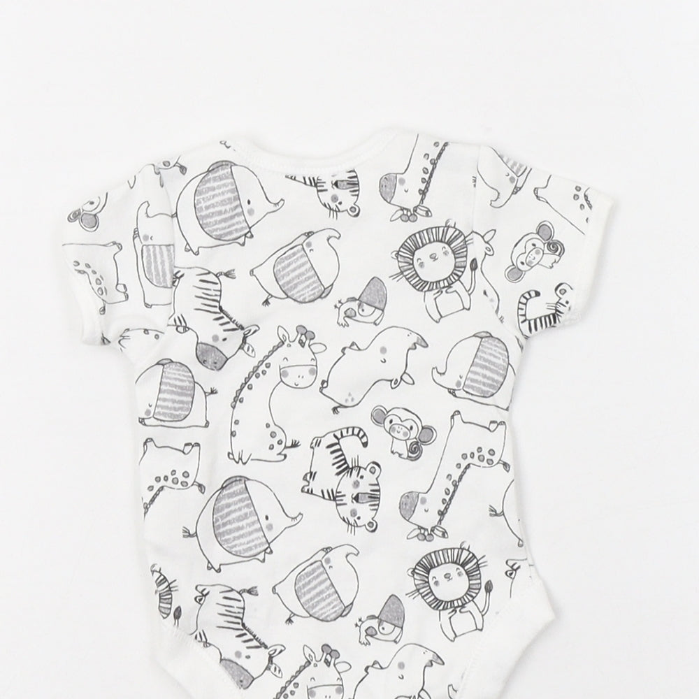 George Baby White Geometric Cotton Romper One-Piece One Size  Snap - Cute Animals