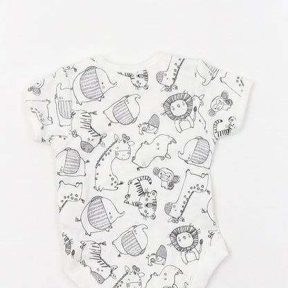 George Baby White Geometric Cotton Romper One-Piece One Size  Snap - Cute Animals