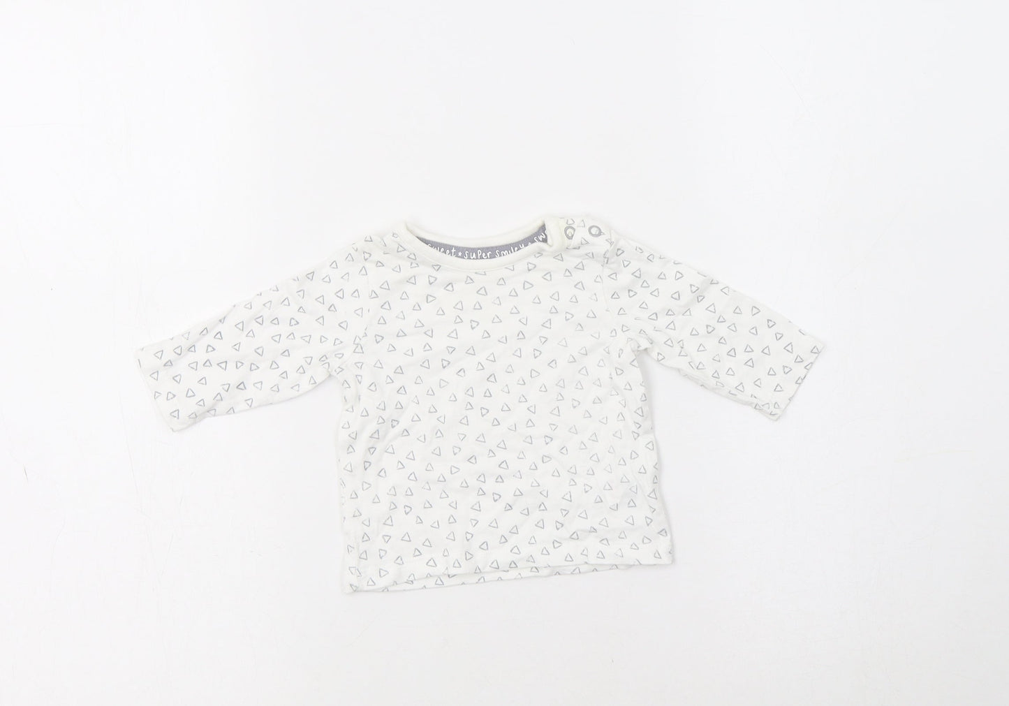 George Baby White Geometric Cotton Basic Blouse Size 0-3 Months Crew Neck Snap
