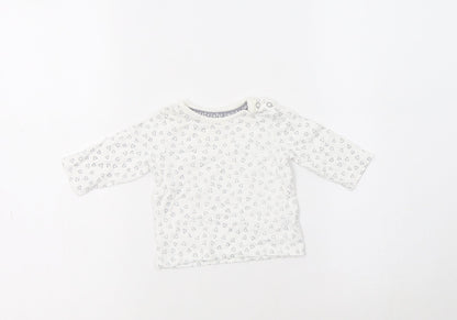 George Baby White Geometric Cotton Basic Blouse Size 0-3 Months Crew Neck Snap
