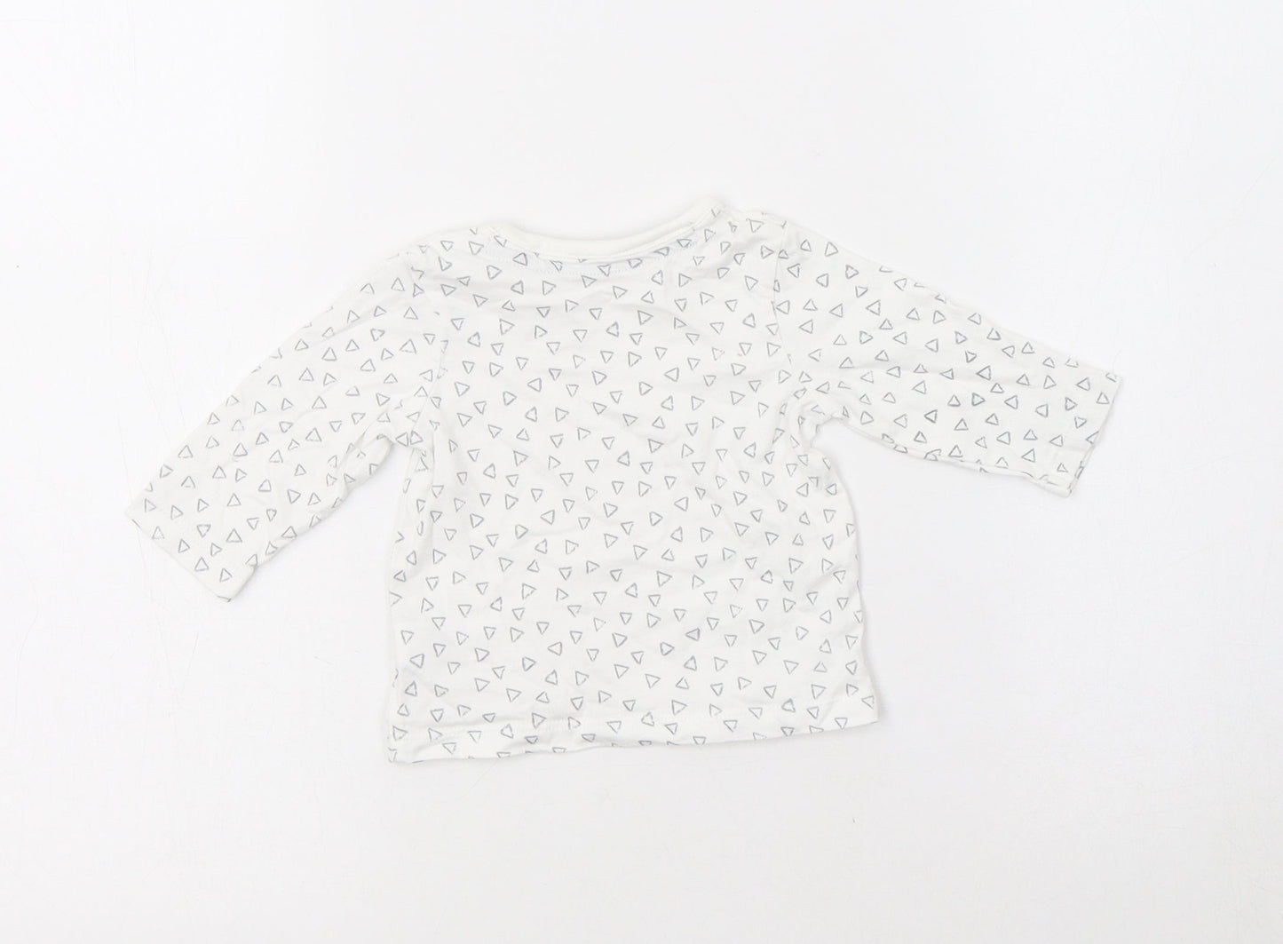 George Baby White Geometric Cotton Basic Blouse Size 0-3 Months Crew Neck Snap