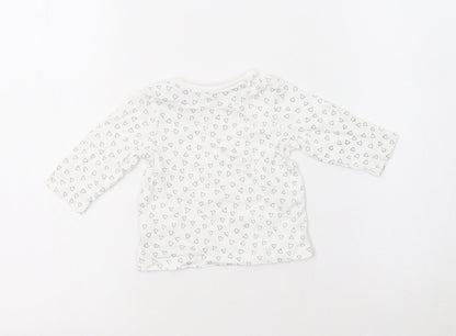 George Baby White Geometric Cotton Basic Blouse Size 0-3 Months Crew Neck Snap