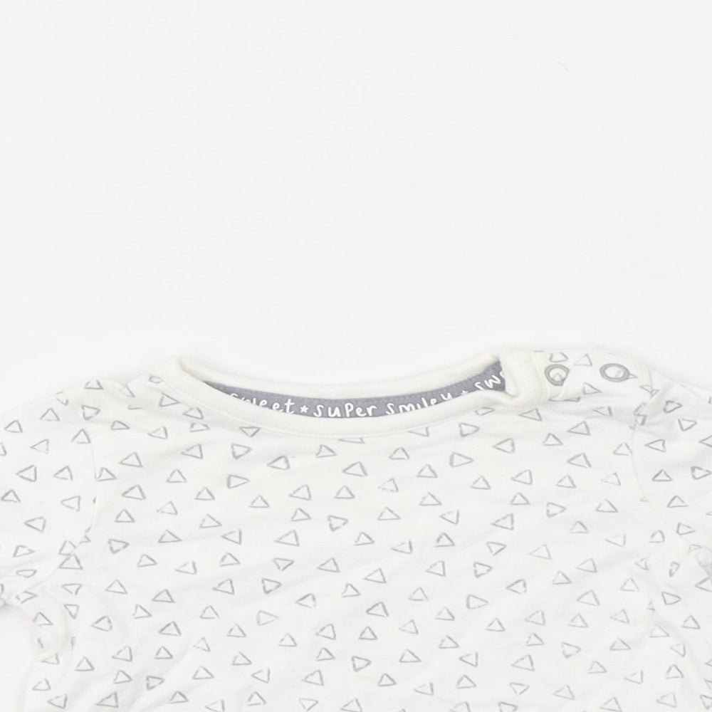 George Baby White Geometric Cotton Basic Blouse Size 0-3 Months Crew Neck Snap