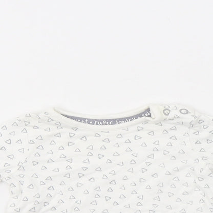 George Baby White Geometric Cotton Basic Blouse Size 0-3 Months Crew Neck Snap