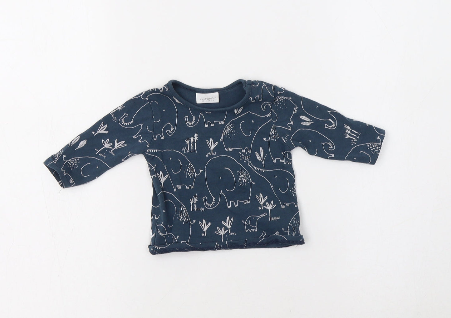 NEXT Baby Blue Geometric Cotton Basic Blouse Size 0-3 Months Crew Neck Snap - Cute Elephant
