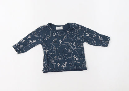 NEXT Baby Blue Geometric Cotton Basic Blouse Size 0-3 Months Crew Neck Snap - Cute Elephant