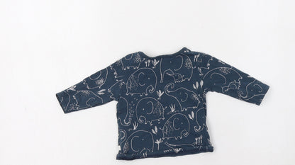 NEXT Baby Blue Geometric Cotton Basic Blouse Size 0-3 Months Crew Neck Snap - Cute Elephant