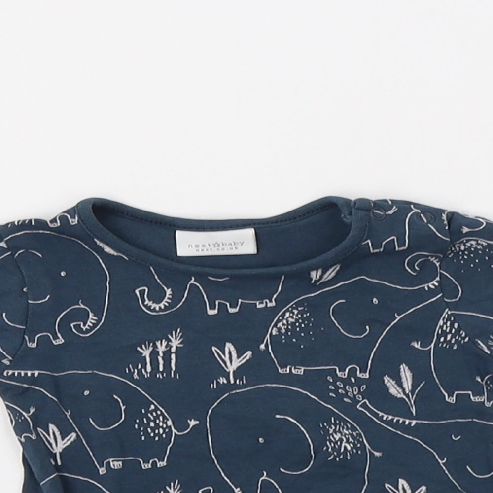 NEXT Baby Blue Geometric Cotton Basic Blouse Size 0-3 Months Crew Neck Snap - Cute Elephant
