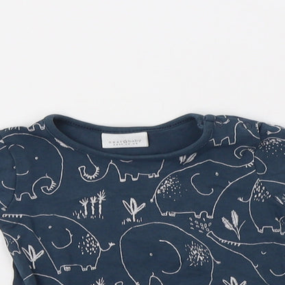 NEXT Baby Blue Geometric Cotton Basic Blouse Size 0-3 Months Crew Neck Snap - Cute Elephant
