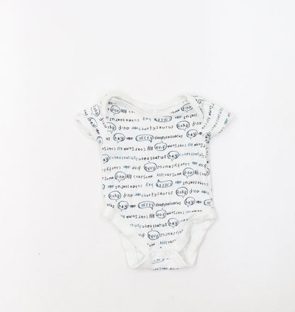 George Baby White Geometric Cotton Romper One-Piece Size 0-3 Months  Snap