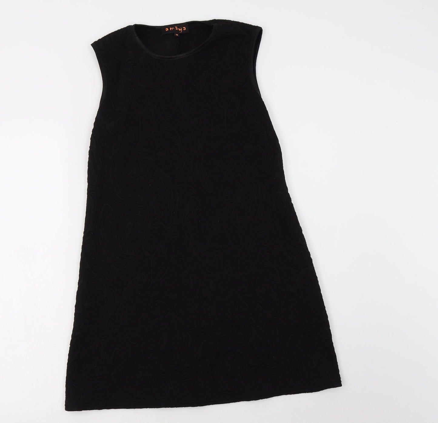 Amaya Womens Black Paisley  A-Line  Size 14  Round Neck