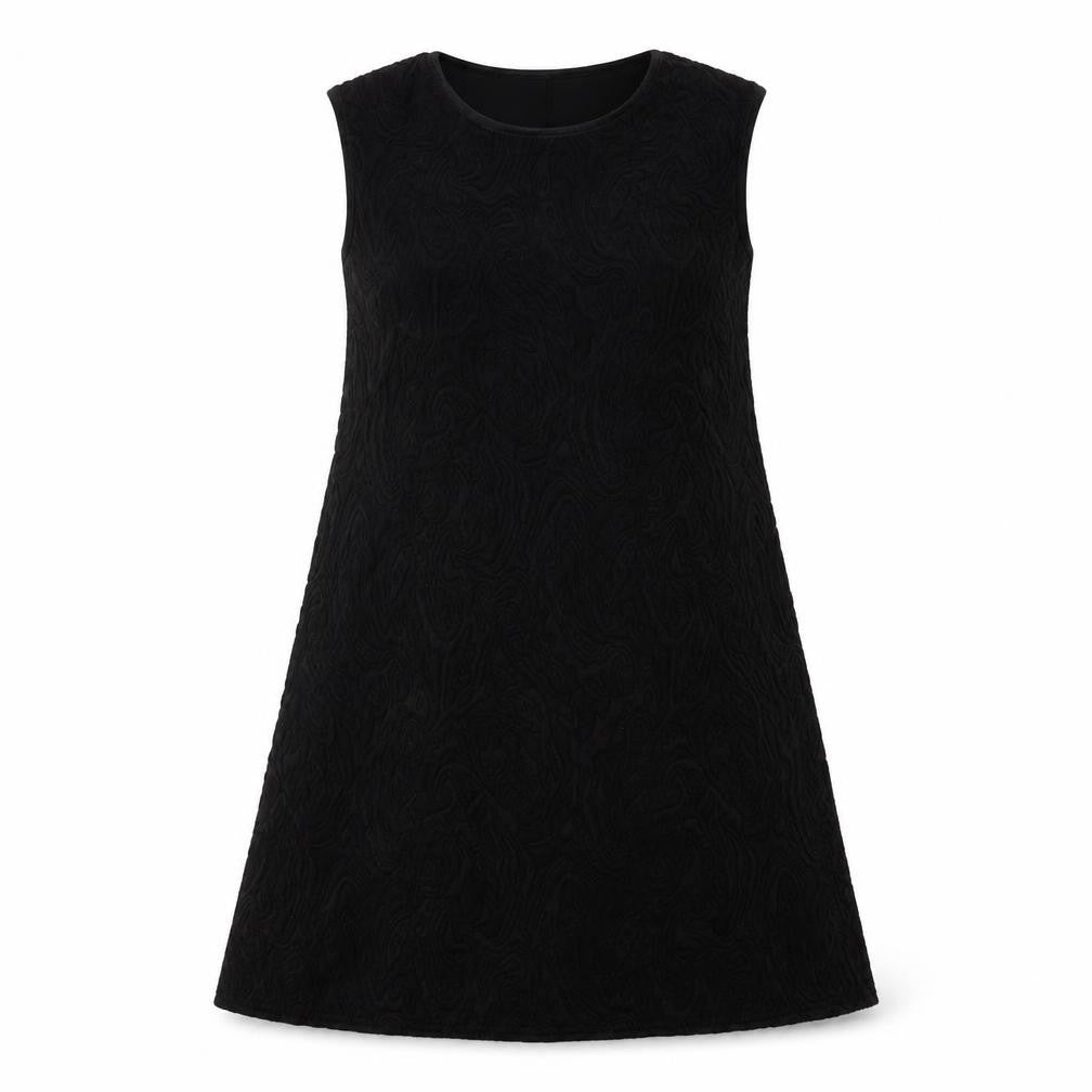 Front view of Amaya women’s black paisley a-line, size UK 14, round neck